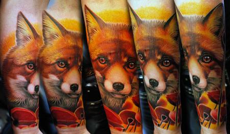 Fox and Poppies Tattoo Thumbnail